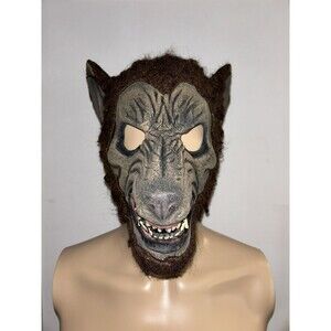 Gray Scary Latex Wolf Werewolf Mask Long Ears Overhead Adult One-Size Halloween